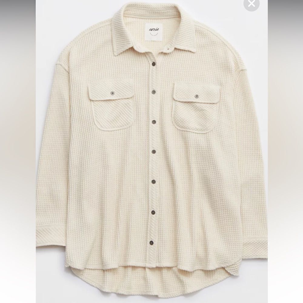 aerie XXL Lumber Jane Cream Heather Frost Waffle Knit Shirt - Picture 7 of 9